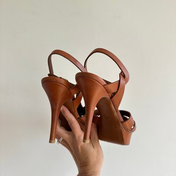 YSL Tribute Platform 105 Sandals in Smooth Leather Brown 38.5 - Picture 3 of 7